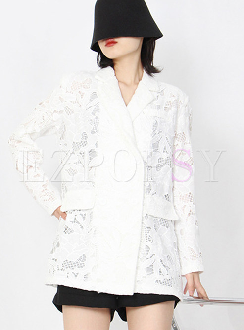 Elegant Water Soluble Lace Slouchy Blazers For Women