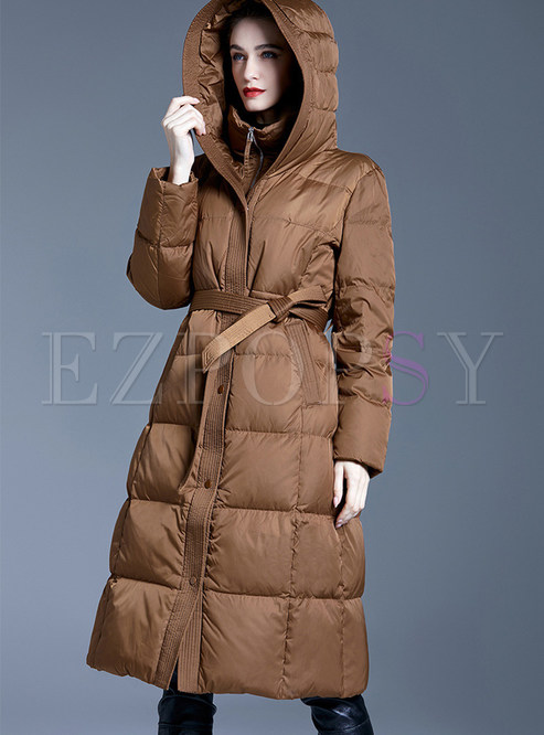 Women's Elegant Solid Color Fluffy Down Duffle Coat