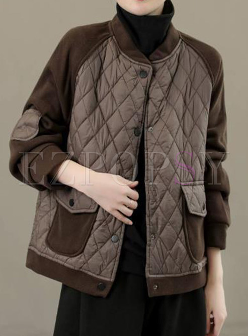 Vintage Thickened Patch Snap Button Front Women's Coats & Jackets