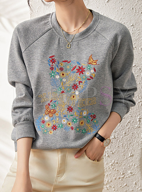 Comfort Flowers Embroidered Womens Sweatshirts