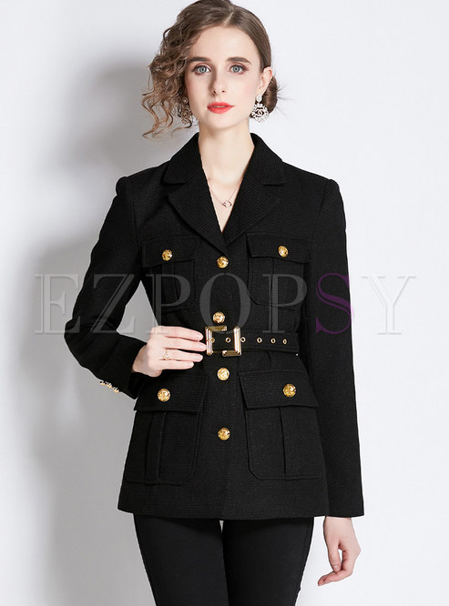 Classic Large Lapels Metal Button Women's Coats & Jackets