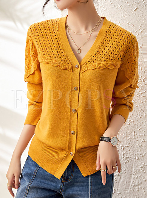 Casual Cutout Open Front Knitted For Women