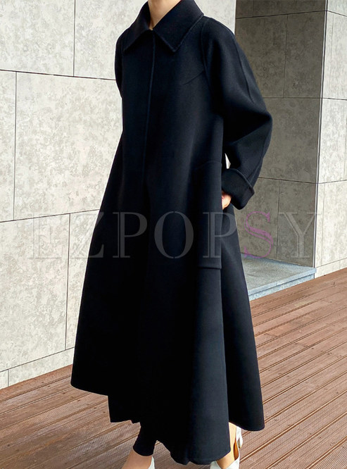 Turn-Down Collar Solid Color Woolen Womens Coats