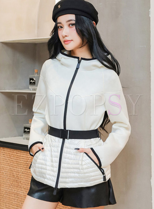 Hooded Knitting Splicing Contrasting Women's Coats & Jackets