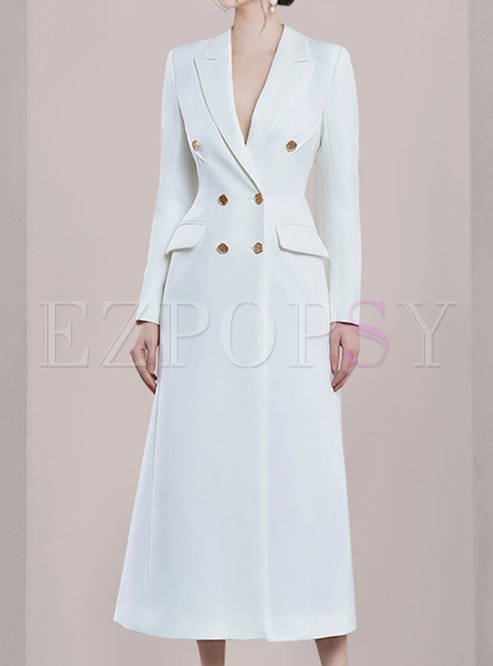 Simple Double-Breasted Lapel Womens Long Coats