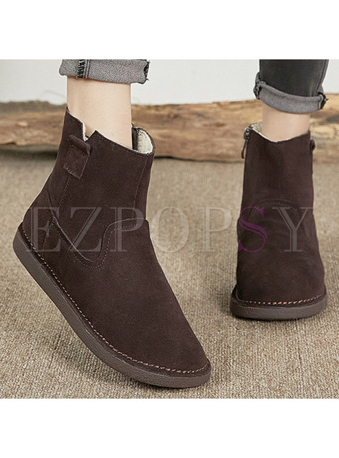 Chunky Round Toe Plush Inside Snow Boots For Women