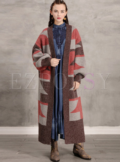 Chunky Slouchy Vintage Long Open Front Knitted Women's Coats