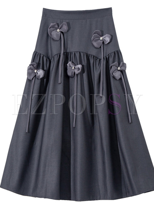 Chicwish Bow-Embellished Big Hem Mid Length Skirts For Women