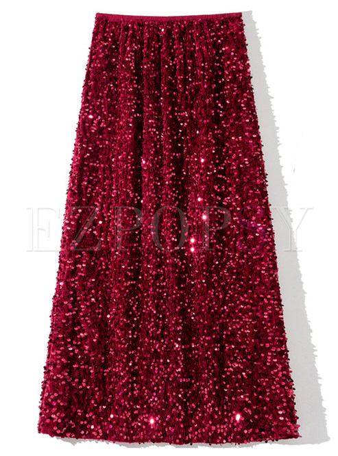 Women's Fashion Sequined Glamorous Mid Length Skirts