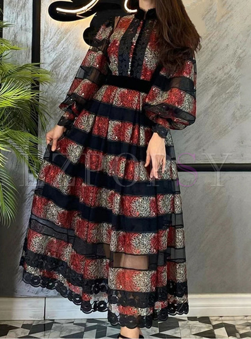 Vintage Lace Contrasting Long Dresses