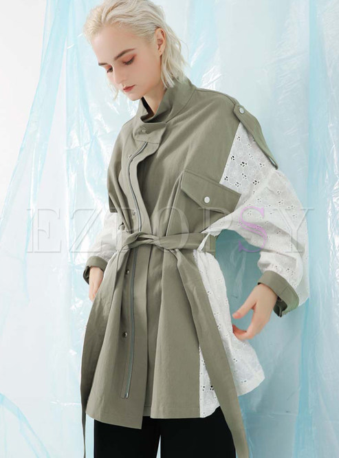 Relaxed Lace Patchwork Trench Coats Women