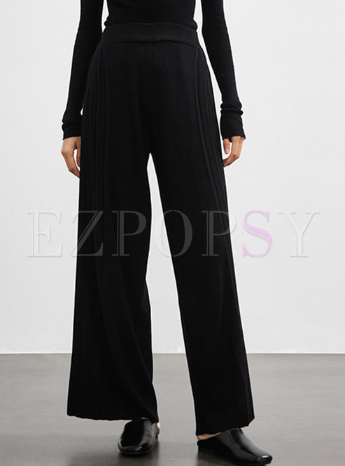 Solid Color Knitted Wide Leg Pants Womens