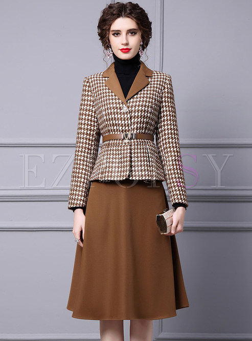 Business Duffle Single-Breasted Coats & Solid Color A-Line Skirts