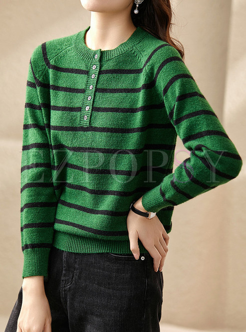 Relaxed Crewneck Striped Sweaters For Women