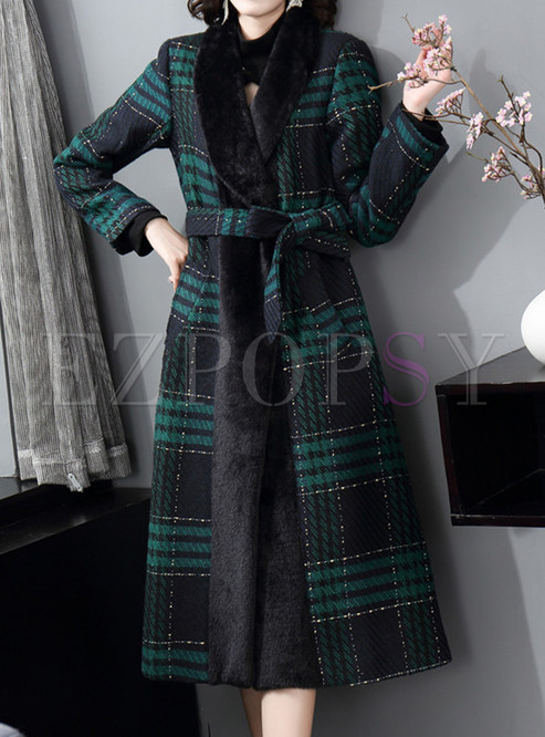 Luxe Fur Collar Plaid Thickened Women's Winter Coats