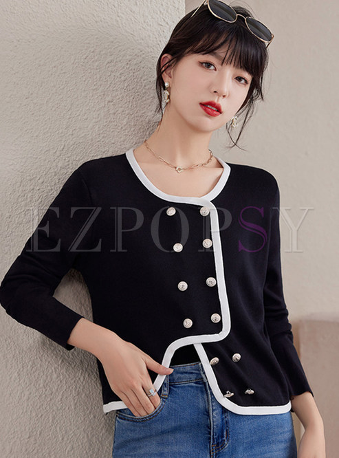 Chic Irregular Double-Breasted Open Front Knitted For Women