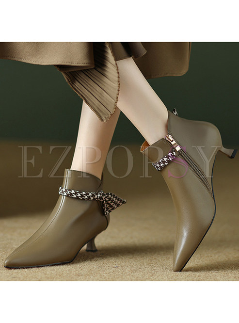 Stylish Pointed Toe Houndstooth Decoration Kitten Heel Womens Boots
