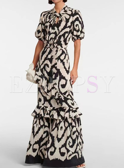 ChicwishTwist Front Distored Selvedge Printed Maxi Dresses
