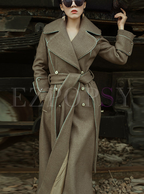 Large Lapels Double-Breasted Tie Waist Womens Winter Coats