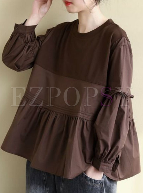 Crewneck Patch Smocked Tops For Women