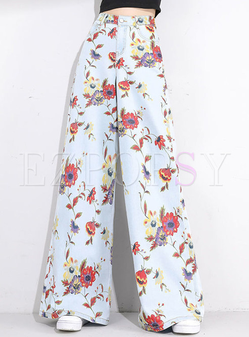 Chicwish Relaxed Floral Print Wide Leg Pants Womens