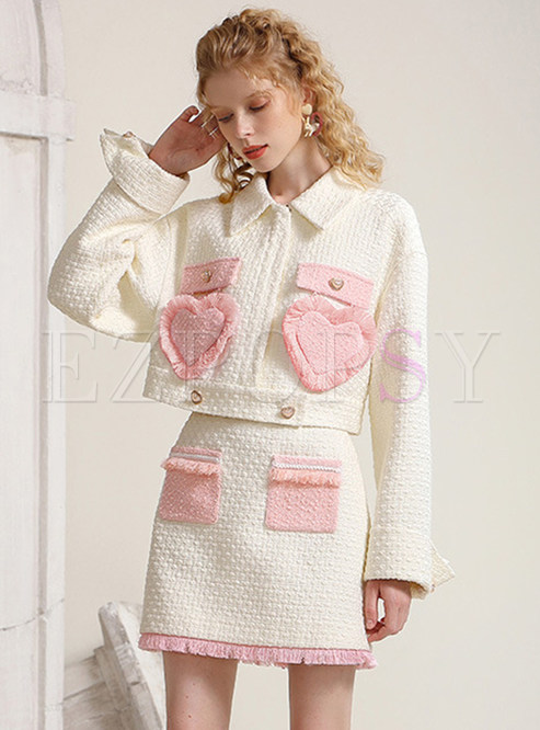 Sweetie Duffle Contrasting Hearts Skirt Suits For Women
