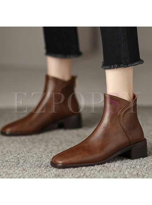 Classic Block Heel Zip Ankle Boots For Women
