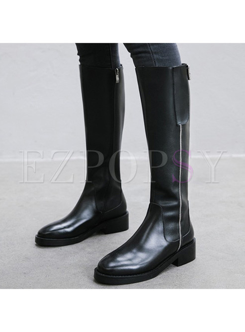Flattering Block Heels Side Zipper Womens Knee High Winter Boots