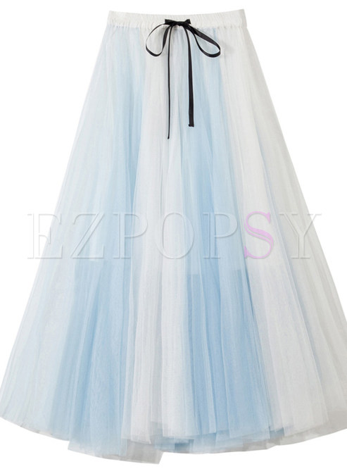 Elastic Waist Tulle Contrasting Maxi Skirts
