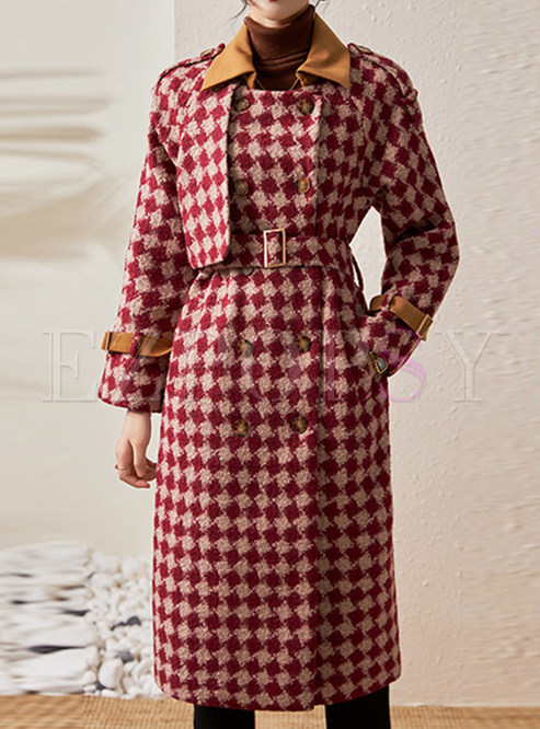 Fashion Houndstooth Double-Breasted Thickened Winter Coats For Women