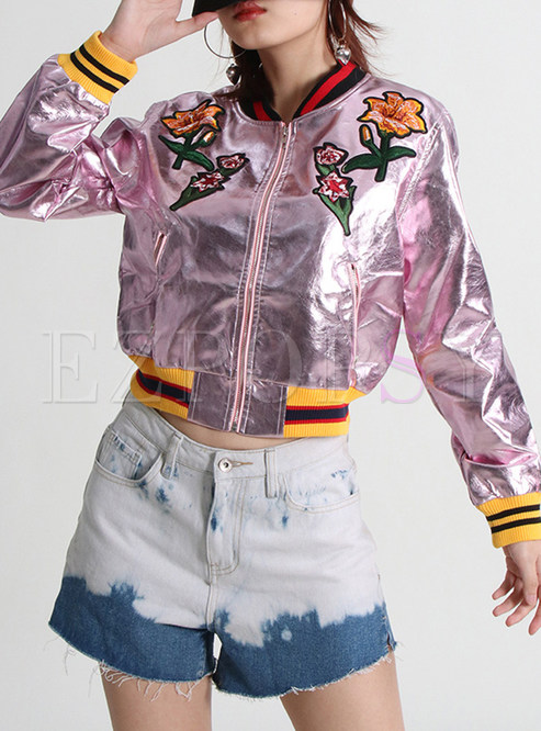 Fashion Embroidered Cropped Women's Coats & Jackets