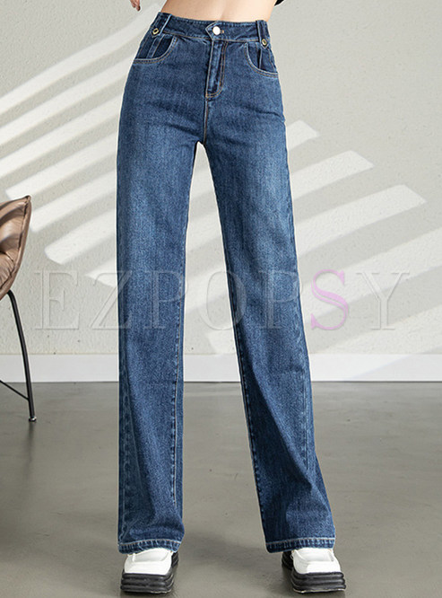Hot Solid High Rise Jeans For Women