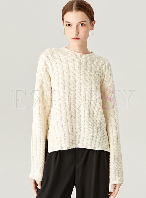 Classic-Fit Crewneck Chunky Knit Sweaters For Women