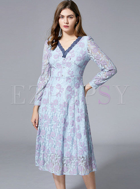 Sweet & Cute V-Neck Embroidered Lace Dresses
