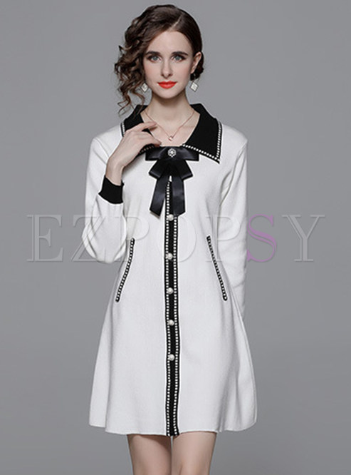 Chicwish Turn-Down Collar Contrasting Sweater Dresses