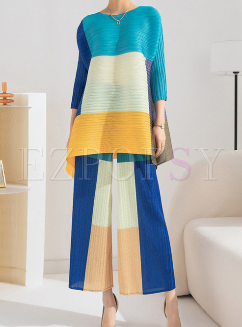 Exclusive Color Contrast Loose 2 Piece Outfit