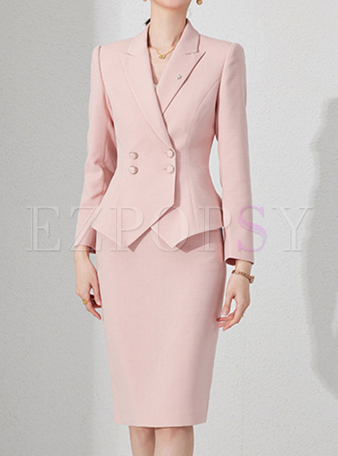 Two Piece Outfits Two Piece Outfits Fashion Lapel Double Breasted Skirt Suits For Business Women 