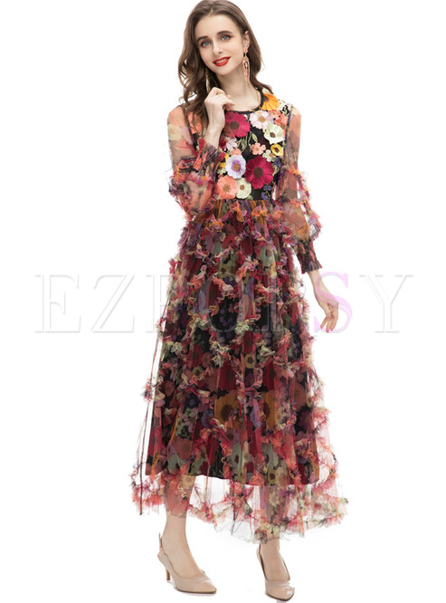 Exclusive Embroidered Transparent Maxi Dresses