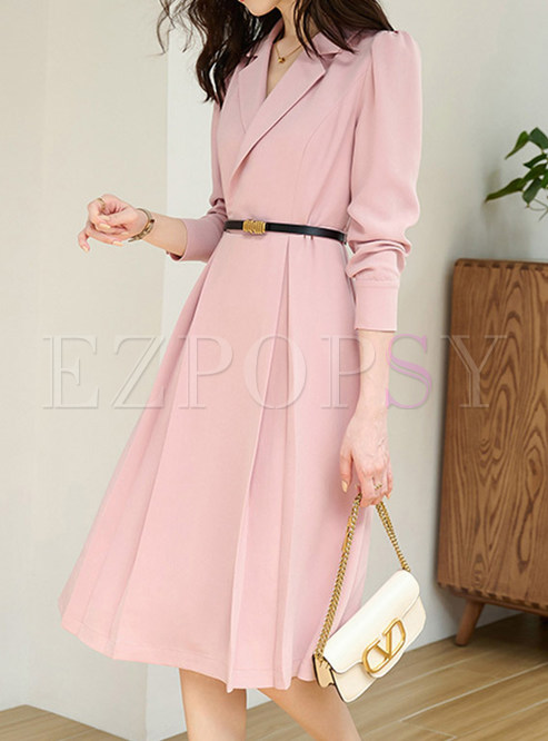 Elegant Large Lapels Solid Color Midi Dresses