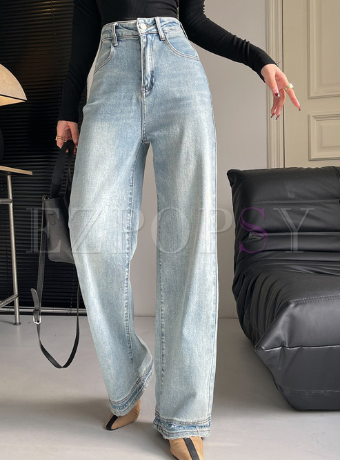 Relaxed Stretch Wide Leg High Rise Jeans For Women