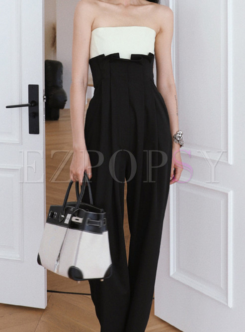 Office Distored Selvedge Color Contrast Jumpsuits For Business Women