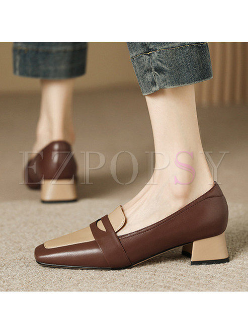 Exclusive Square Toe Contrasting PU Loafer Shoes For Business Women
