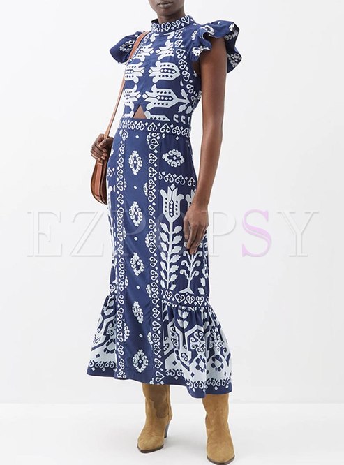 Fashion Embroidered All Over Print Long Peplum Dresses