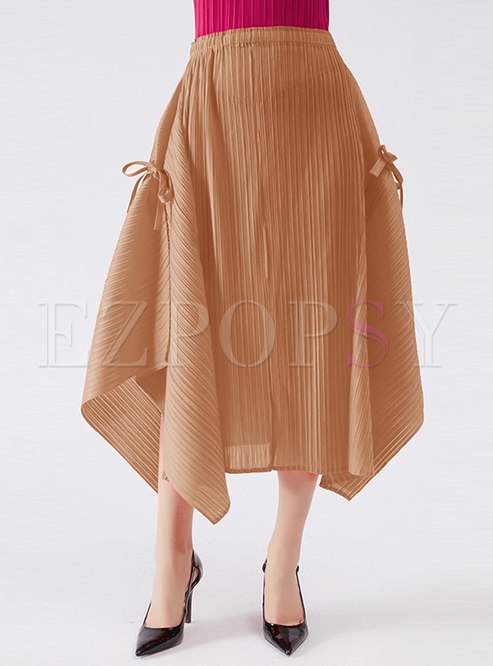 Irregular Drawcord Solid Color Midi Skirts For Women
