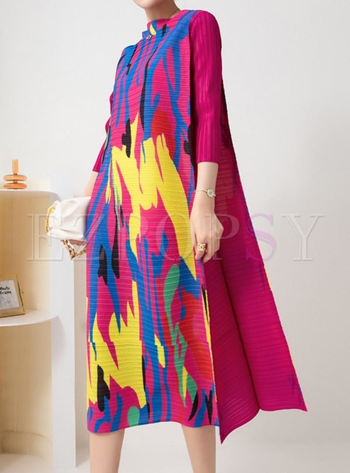 Chic Printed Half Sleeve Loose Midi Dresses