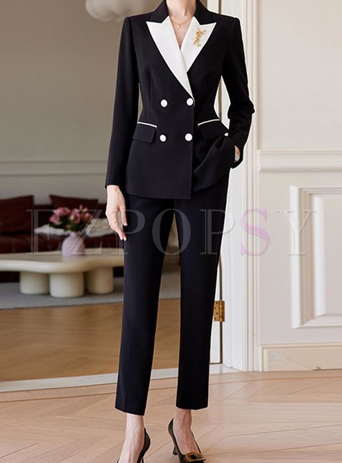 Chicwish Contrasting Double-Breasted Dressy Pant Suits For Women