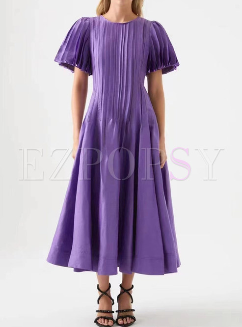 Puff Sleeve Bustier Midi Dress Tieback Side Waist Hollow Out Maxi Dress