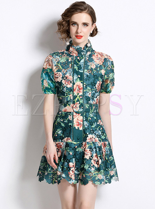 Floral Print Button-Front Mini Dress