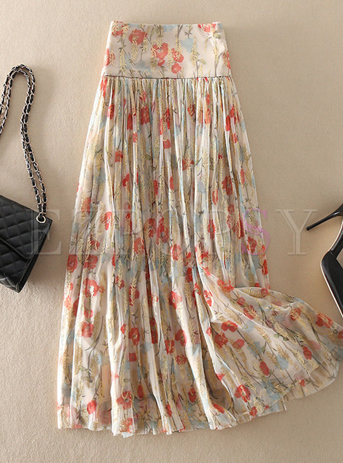 Sweet & Cute High Waisted Floral Print Maxi Skirts