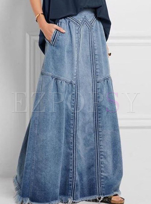 Comfortable Boxy Elastic Waist Jean Skirts